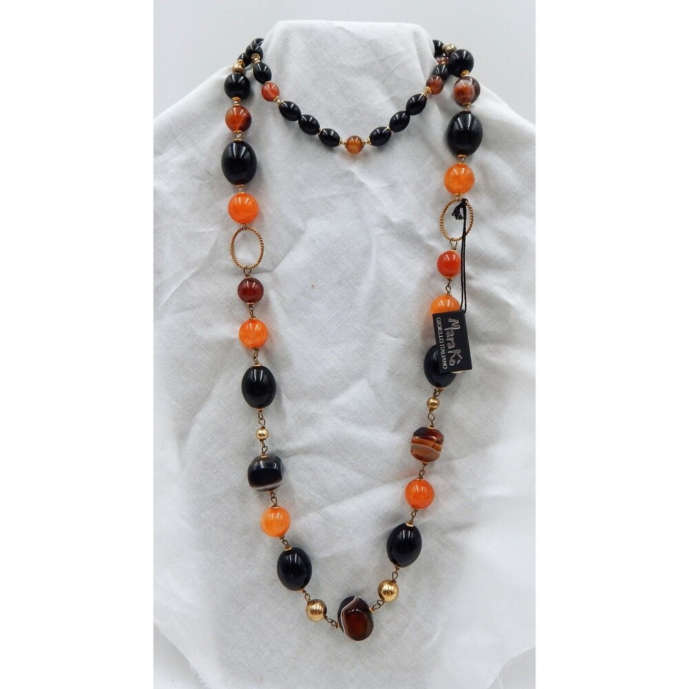 Multi-Bead Necklace Carnelian Banded Agate Onyx Gold Accents Mara Ko Italy